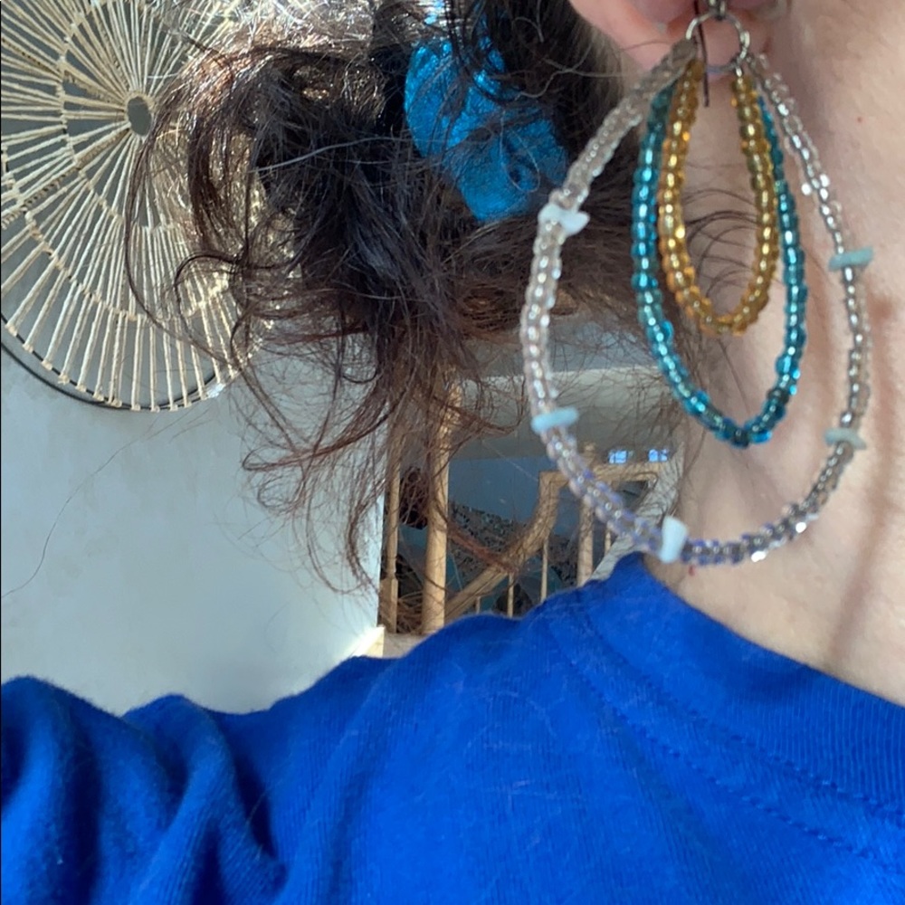 ✓ Bead and rock earrings turquoise amber clear - Picture 4 of 10